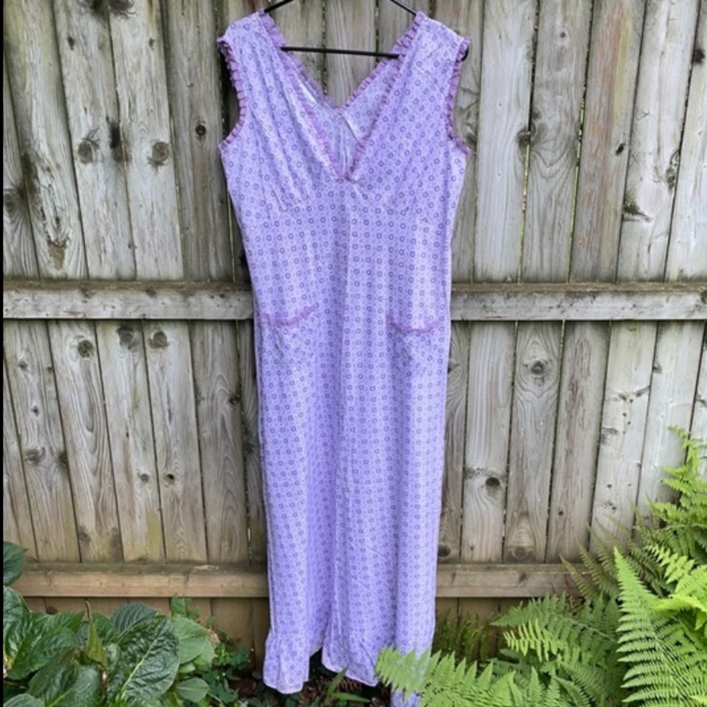 April Cornell floral midi maxi dress lace Vneck pockets prairie cottagecore  M